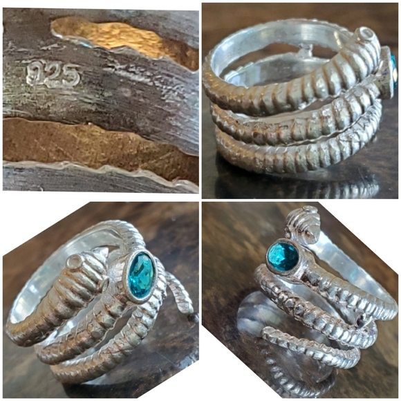 Genuine Paraiba Blue Tourmaline Snake Ring Size 8 - Picture 5 of 6